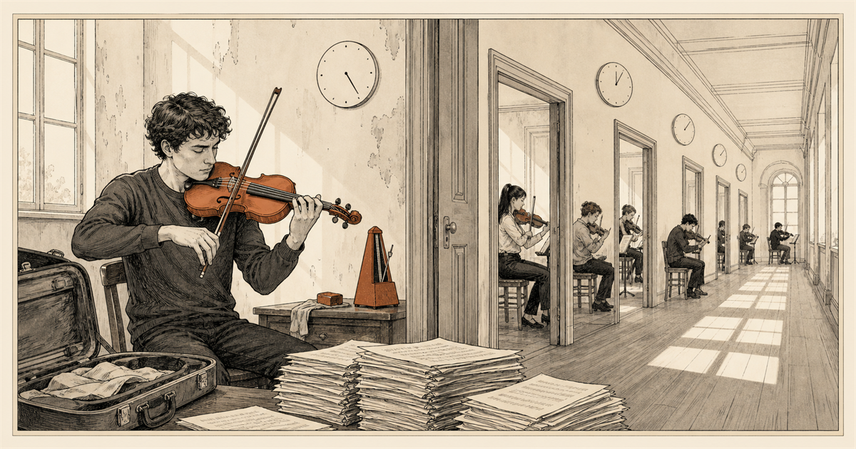 Practice is the price of entry, not the deed to the house. The famous rule oversold what work can buy.